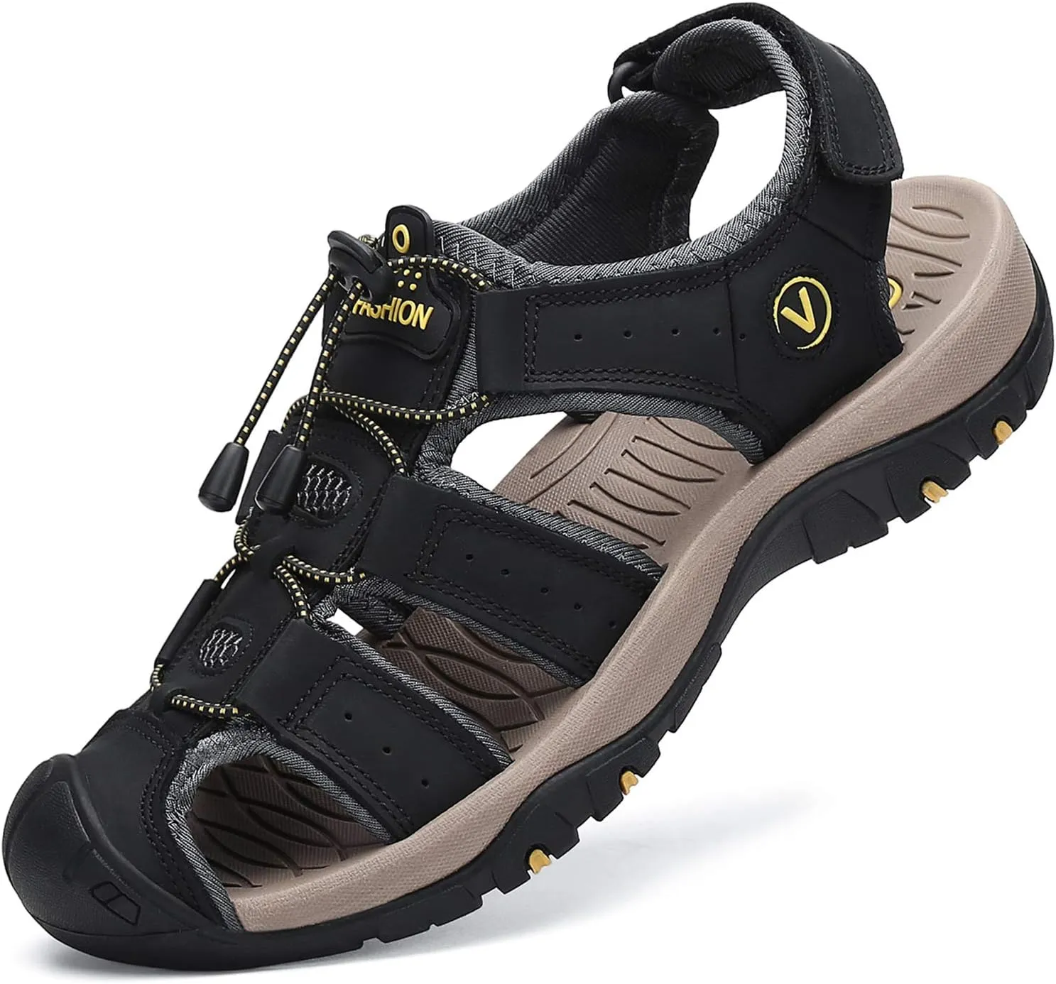 FLARUT Men's Sport Sandals Outdoor Hiking Sandals Closed Toe Leather Athletic Lightweight Trail Walking Casual Sandals Water Shoes