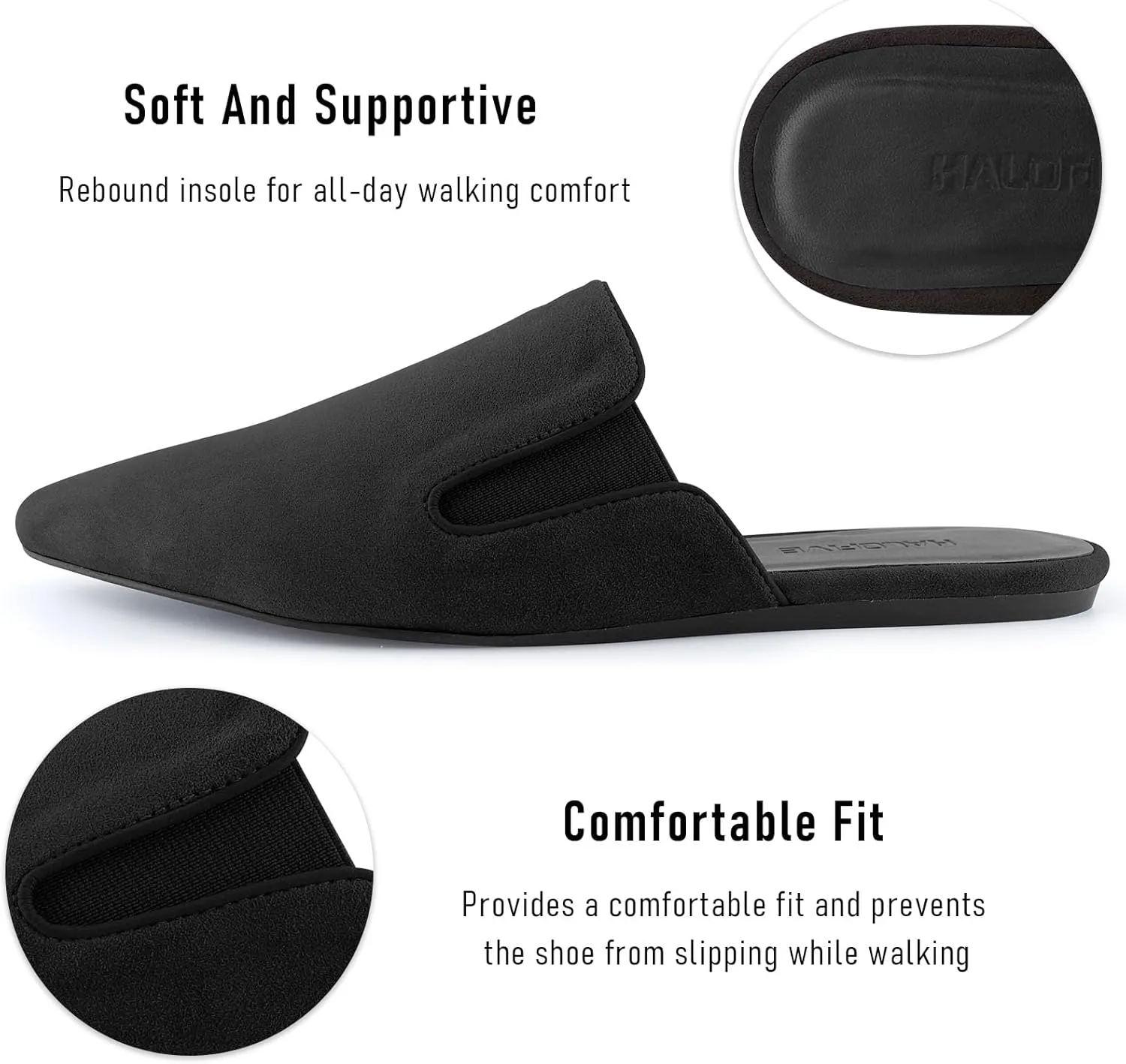 Flats for Women Comfortable Suede Fall Shoes Slingback Pointed Toe Slip On Mules Business Casual Loafers