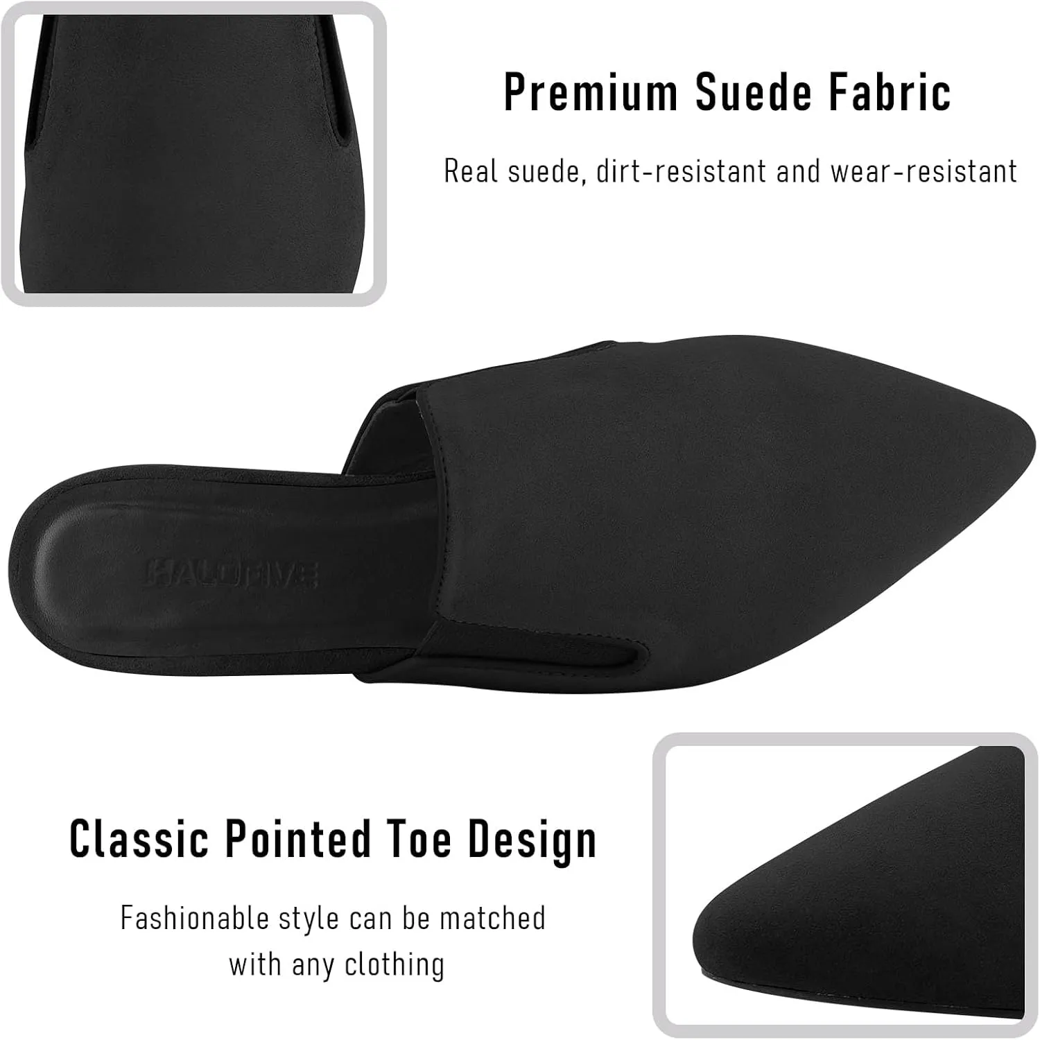 Flats for Women Comfortable Suede Fall Shoes Slingback Pointed Toe Slip On Mules Business Casual Loafers