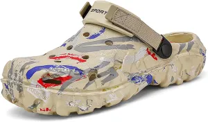 FLIOZY Men’s Camouflage Garden Clogs Comfortable Non-Slip Beach & Pool Mules, Lightweight Athletic Outdoor Sandals with Adjustable Back Strap