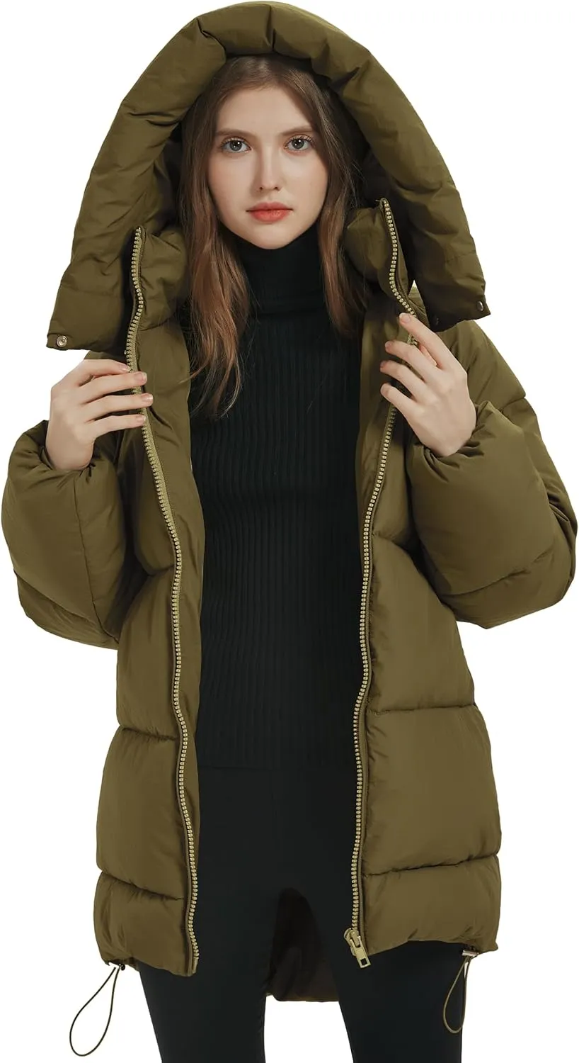 Flygo Womens Hooded Quilted Puffer Jacket Mid-Length Padded Warm Winter Heavyweight Coat Outerwear