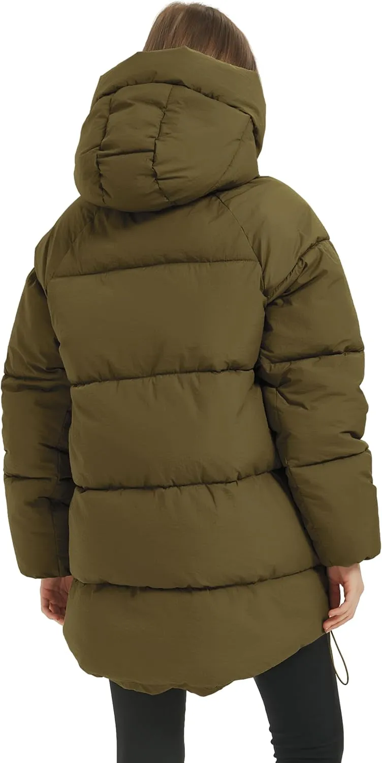 Flygo Womens Hooded Quilted Puffer Jacket Mid-Length Padded Warm Winter Heavyweight Coat Outerwear