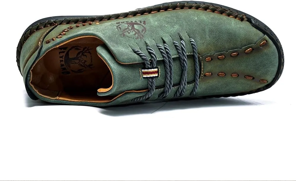 FLYLAND Men's Causal Loafers Leather Handmade Driving Oxford Flats Comfortable Walking Shoes Chukka Boots Business Work Office Shoes