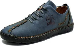 FLYLAND Men's Causal Loafers Leather Handmade Driving Oxford Flats Comfortable Walking Shoes Chukka Boots Business Work Office Shoes