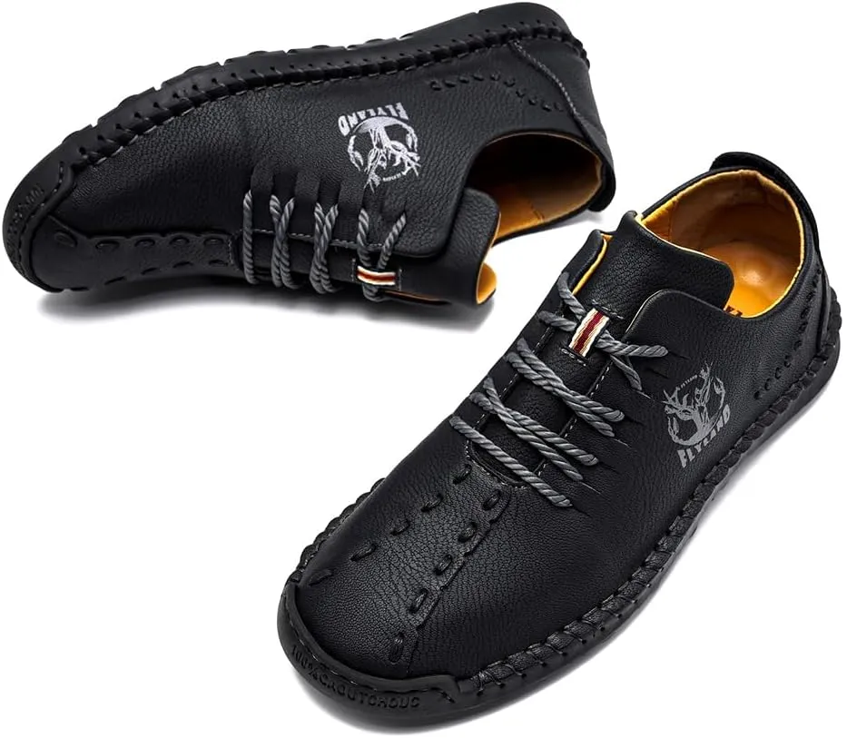FLYLAND Men's Causal Loafers Leather Handmade Driving Oxford Flats Comfortable Walking Shoes Chukka Boots Business Work Office Shoes