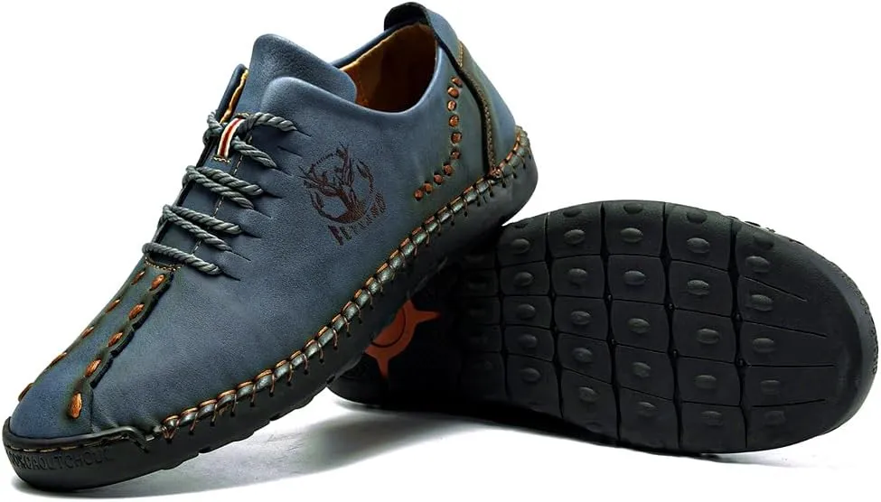 FLYLAND Men's Causal Loafers Leather Handmade Driving Oxford Flats Comfortable Walking Shoes Chukka Boots Business Work Office Shoes