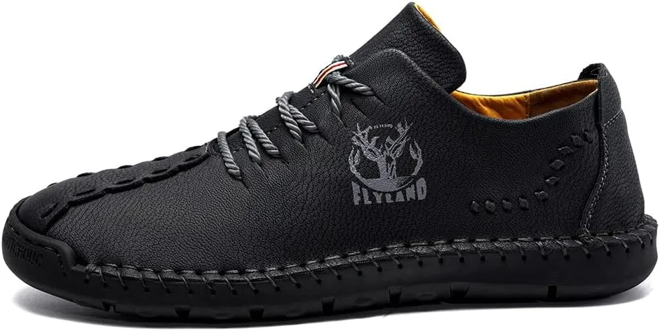 FLYLAND Men's Causal Loafers Leather Handmade Driving Oxford Flats Comfortable Walking Shoes Chukka Boots Business Work Office Shoes