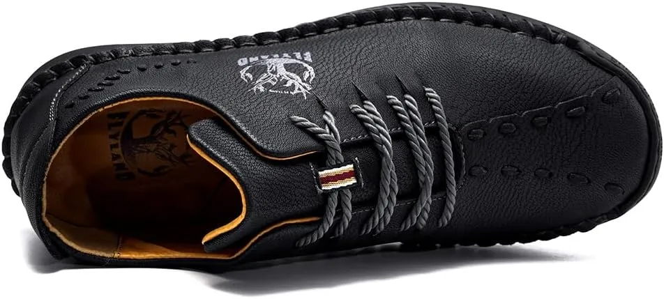 FLYLAND Men's Causal Loafers Leather Handmade Driving Oxford Flats Comfortable Walking Shoes Chukka Boots Business Work Office Shoes