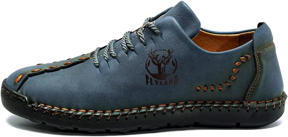 FLYLAND Men's Causal Loafers Leather Handmade Driving Oxford Flats Comfortable Walking Shoes Chukka Boots Business Work Office Shoes