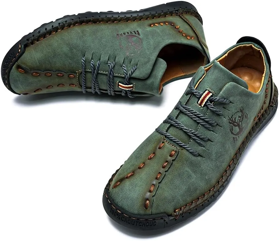 FLYLAND Men's Causal Loafers Leather Handmade Driving Oxford Flats Comfortable Walking Shoes Chukka Boots Business Work Office Shoes
