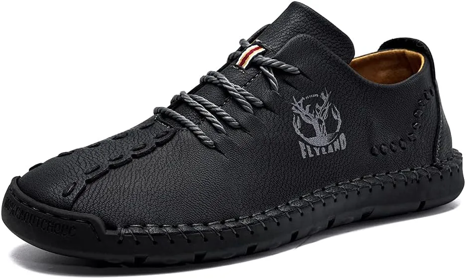 FLYLAND Men's Causal Loafers Leather Handmade Driving Oxford Flats Comfortable Walking Shoes Chukka Boots Business Work Office Shoes