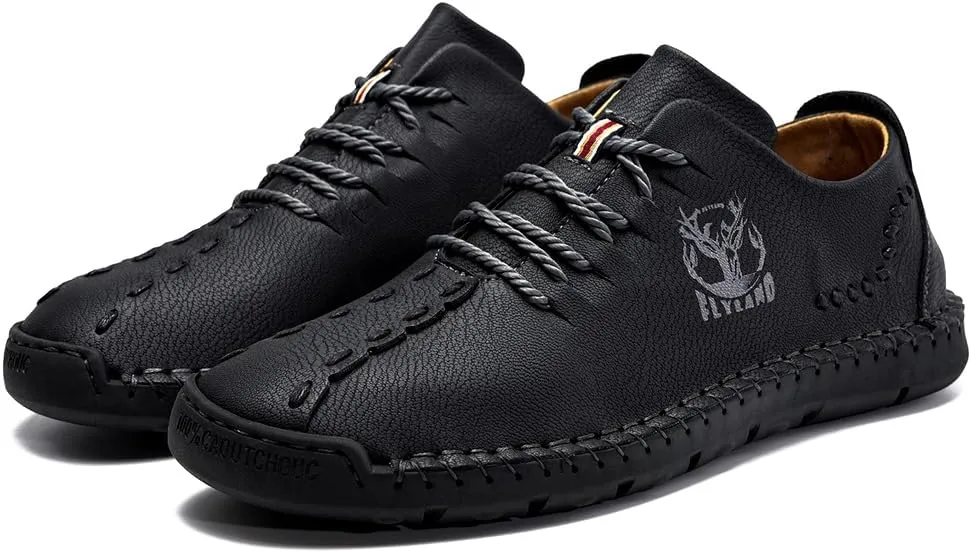 FLYLAND Men's Causal Loafers Leather Handmade Driving Oxford Flats Comfortable Walking Shoes Chukka Boots Business Work Office Shoes
