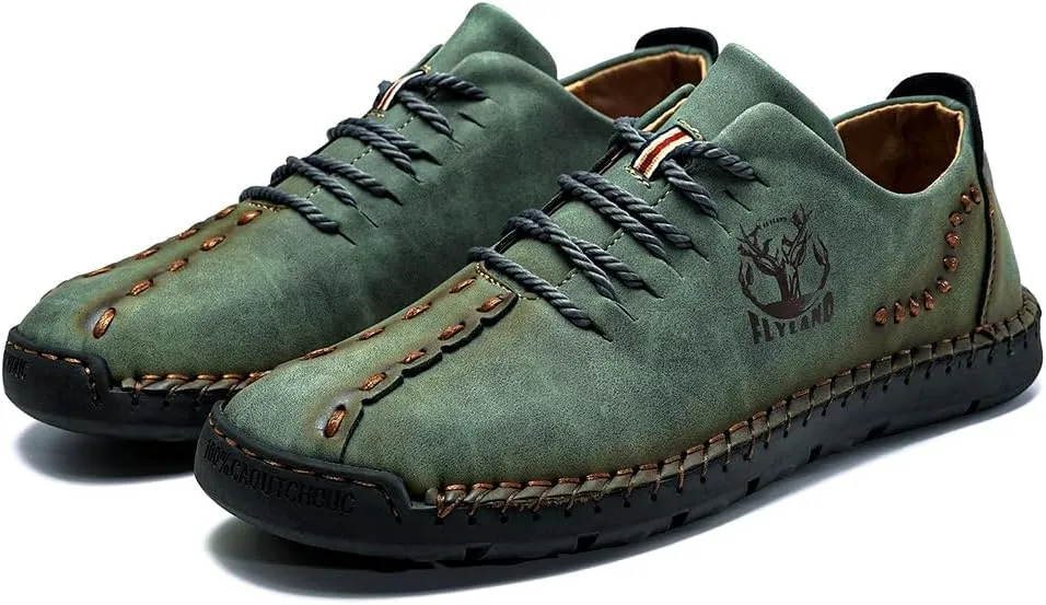 FLYLAND Men's Causal Loafers Leather Handmade Driving Oxford Flats Comfortable Walking Shoes Chukka Boots Business Work Office Shoes