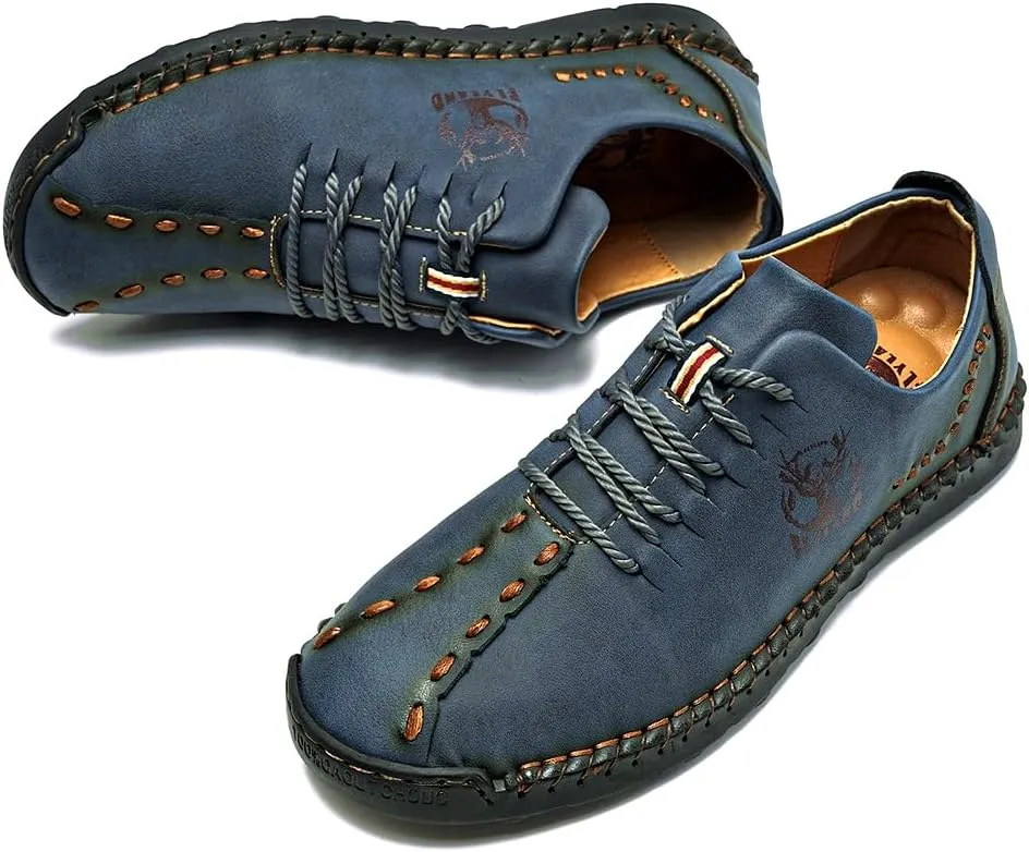 FLYLAND Men's Causal Loafers Leather Handmade Driving Oxford Flats Comfortable Walking Shoes Chukka Boots Business Work Office Shoes