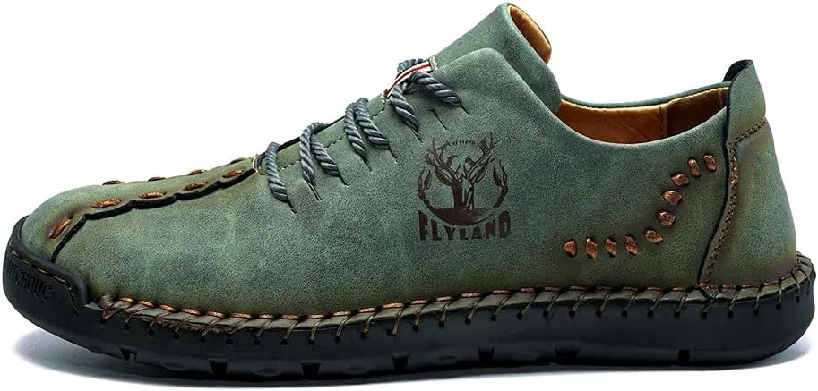 FLYLAND Men's Causal Loafers Leather Handmade Driving Oxford Flats Comfortable Walking Shoes Chukka Boots Business Work Office Shoes