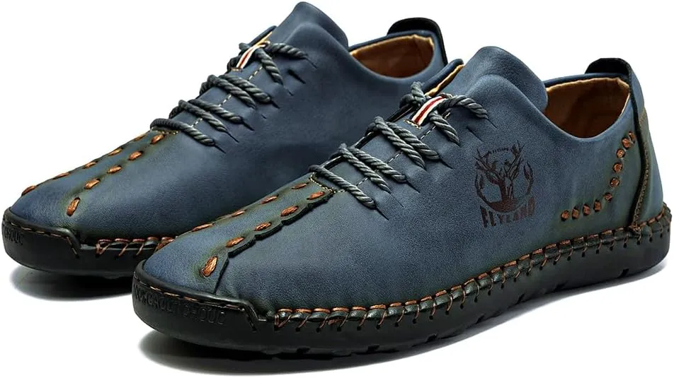 FLYLAND Men's Causal Loafers Leather Handmade Driving Oxford Flats Comfortable Walking Shoes Chukka Boots Business Work Office Shoes
