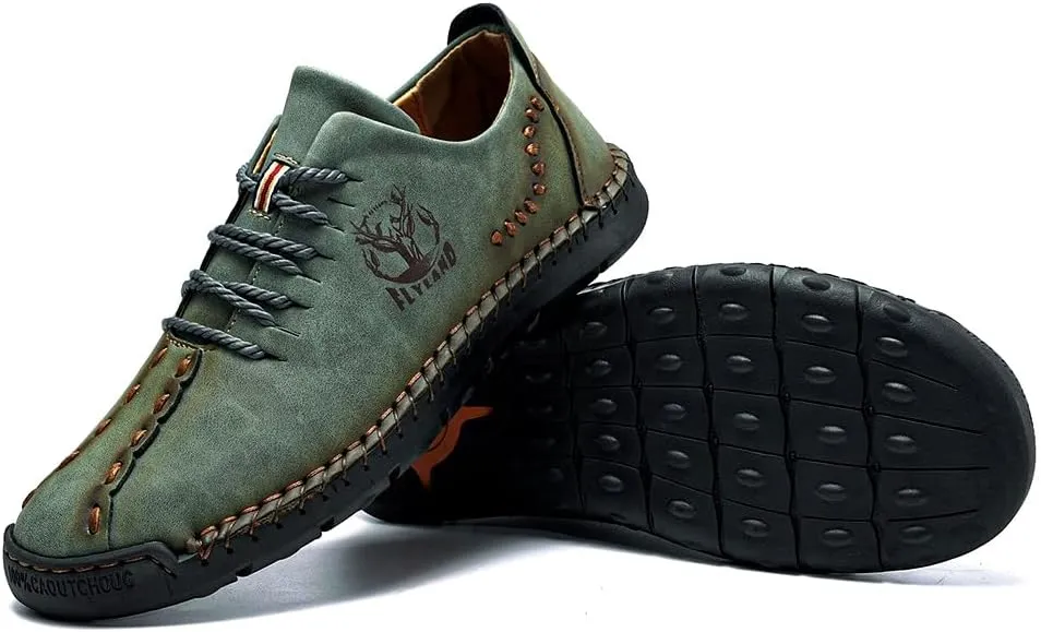 FLYLAND Men's Causal Loafers Leather Handmade Driving Oxford Flats Comfortable Walking Shoes Chukka Boots Business Work Office Shoes