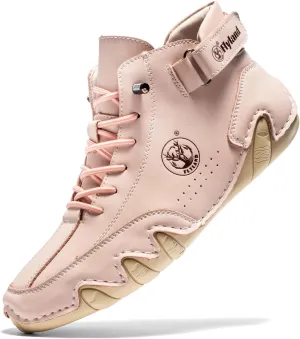 FLYLAND Women's Casual Leather Fashion Sneakers Handmade Ankle Chukka Boots Lightweight Slip-On Loafers Walking Driving Shoes