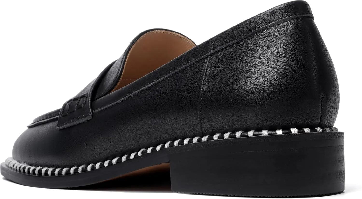 FOGEENA Womens Penny Matte Leather Casual Slip On Round Toe Work Chunky Low Heel Loafers Dress Shoes 1 Inch