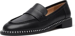 FOGEENA Womens Penny Matte Leather Casual Slip On Round Toe Work Chunky Low Heel Loafers Dress Shoes 1 Inch
