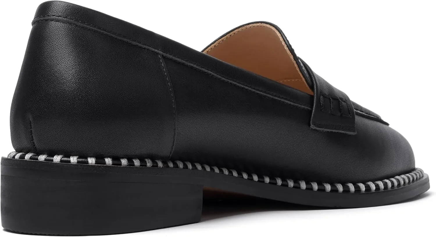 FOGEENA Womens Penny Matte Leather Casual Slip On Round Toe Work Chunky Low Heel Loafers Dress Shoes 1 Inch