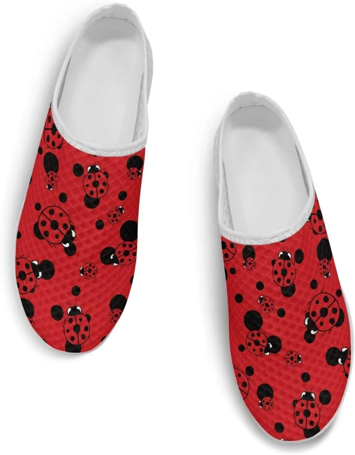Forchrinse Womens Ladybug Mules Slip On Backless Walking Shoes Mesh Clog Shoes Breathable Slipper for Home Work Gym