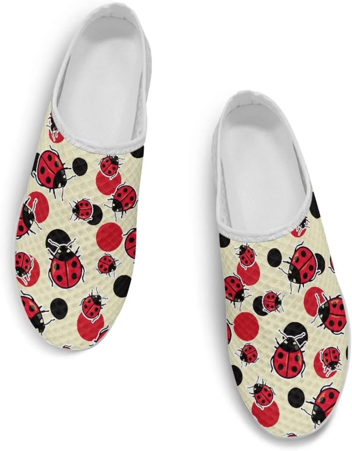 Forchrinse Womens Ladybug Mules Slip On Backless Walking Shoes Mesh Clog Shoes Breathable Slipper for Home Work Gym