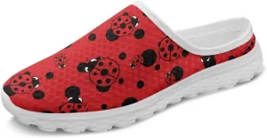 Forchrinse Womens Ladybug Mules Slip On Backless Walking Shoes Mesh Clog Shoes Breathable Slipper for Home Work Gym