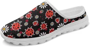 Forchrinse Womens Ladybug Mules Slip On Backless Walking Shoes Mesh Clog Shoes Breathable Slipper for Home Work Gym