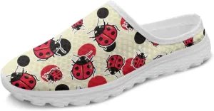 Forchrinse Womens Ladybug Mules Slip On Backless Walking Shoes Mesh Clog Shoes Breathable Slipper for Home Work Gym