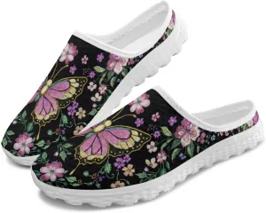 Forchrinse Women's Mules & Clogs Butterfly Slip on Walking Sneakers Lightweight Breathable Mesh Work Nursing Shoes