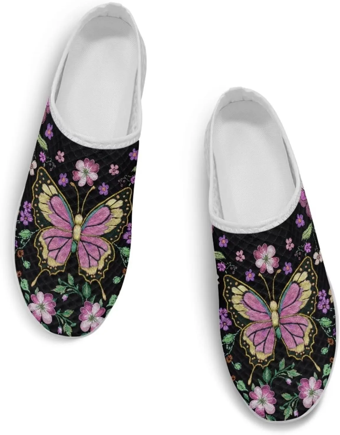 Forchrinse Women's Mules & Clogs Butterfly Slip on Walking Sneakers Lightweight Breathable Mesh Work Nursing Shoes