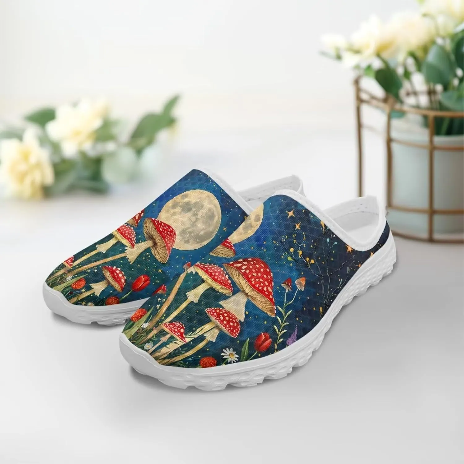 Forchrinse Womens Mules Slip On Walking Clog Breathable Mesh Nursing Shoes Lightweight Garden Clogs