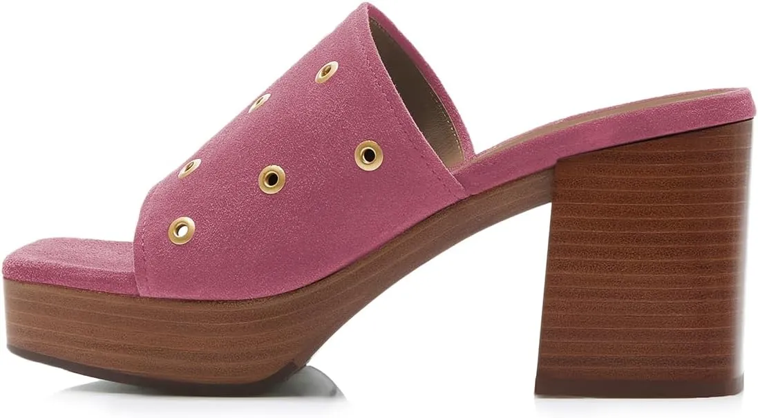 FOWT Women Classic Open Square Toe Platform Mules Stacked Chunky High Heel Slip on Slippers Backless Summer Casual Outfit Slide Sandals Size 4-16 US