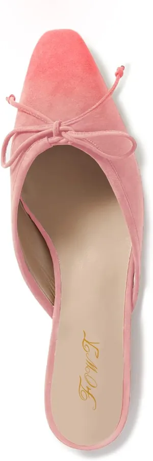 FOWT Women Low Heel Closed Almond Toe Slingback Mules,Two Toned Bow Knot Suede Slippers,Slip on Leisure Ladies Flats for Indoor Dating and Vacation,4-16 US Size