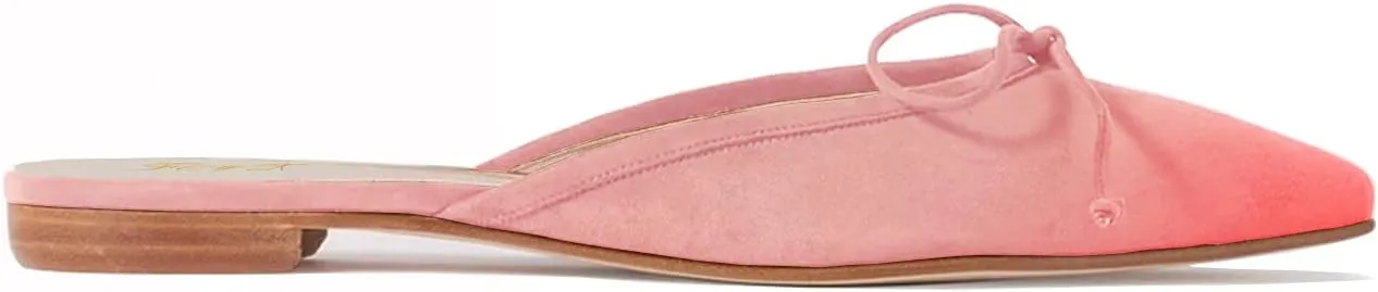 FOWT Women Low Heel Closed Almond Toe Slingback Mules,Two Toned Bow Knot Suede Slippers,Slip on Leisure Ladies Flats for Indoor Dating and Vacation,4-16 US Size