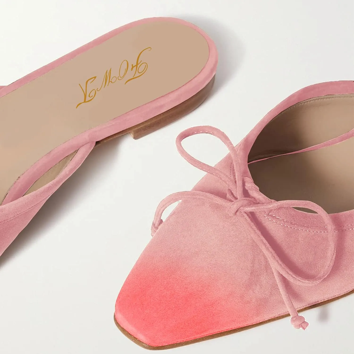 FOWT Women Low Heel Closed Almond Toe Slingback Mules,Two Toned Bow Knot Suede Slippers,Slip on Leisure Ladies Flats for Indoor Dating and Vacation,4-16 US Size