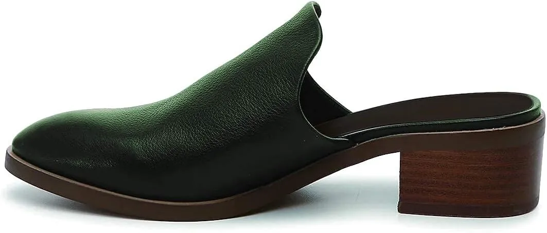 FOWT Women Round Closed Toe Mules Slip On Retro Loafer Low Chunky Block Thick Heel Slides Slippers Backless Pumps Sandals Women Casual Walking Dress Shoes Full Size 4-16 M US