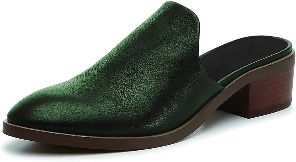 FOWT Women Round Closed Toe Mules Slip On Retro Loafer Low Chunky Block Thick Heel Slides Slippers Backless Pumps Sandals Women Casual Walking Dress Shoes Full Size 4-16 M US