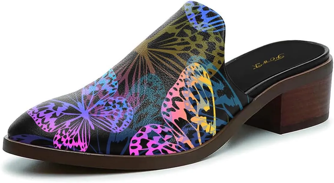 FOWT Women Round Closed Toe Mules Slip On Retro Loafer Low Chunky Block Thick Heel Slides Slippers Backless Pumps Sandals Women Casual Walking Dress Shoes Full Size 4-16 M US