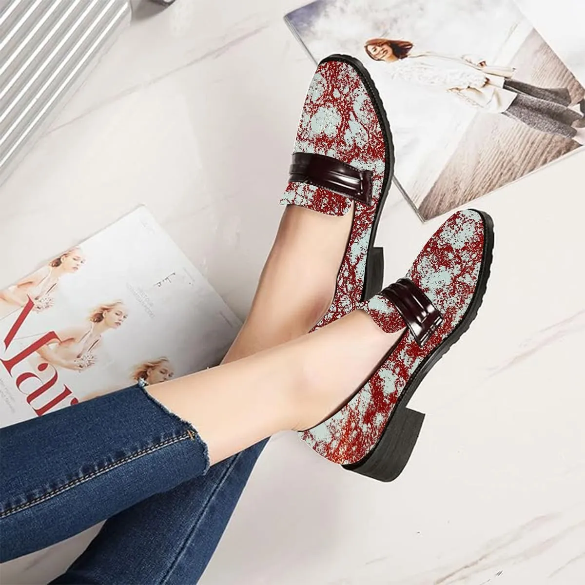 FOWT Women’s Dressy Comfortable Low Heels Loafers Closed Square Toe Slip-On Flats Wide Width Breathable Driving Style Penny Loafers Walking Business Office Shoes Size 3-15 US