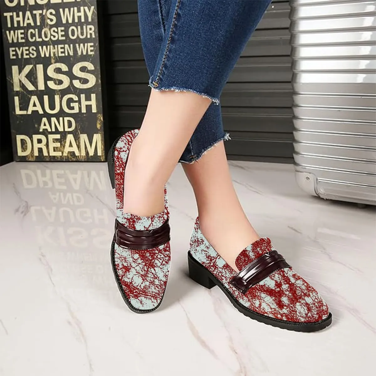 FOWT Women’s Dressy Comfortable Low Heels Loafers Closed Square Toe Slip-On Flats Wide Width Breathable Driving Style Penny Loafers Walking Business Office Shoes Size 3-15 US