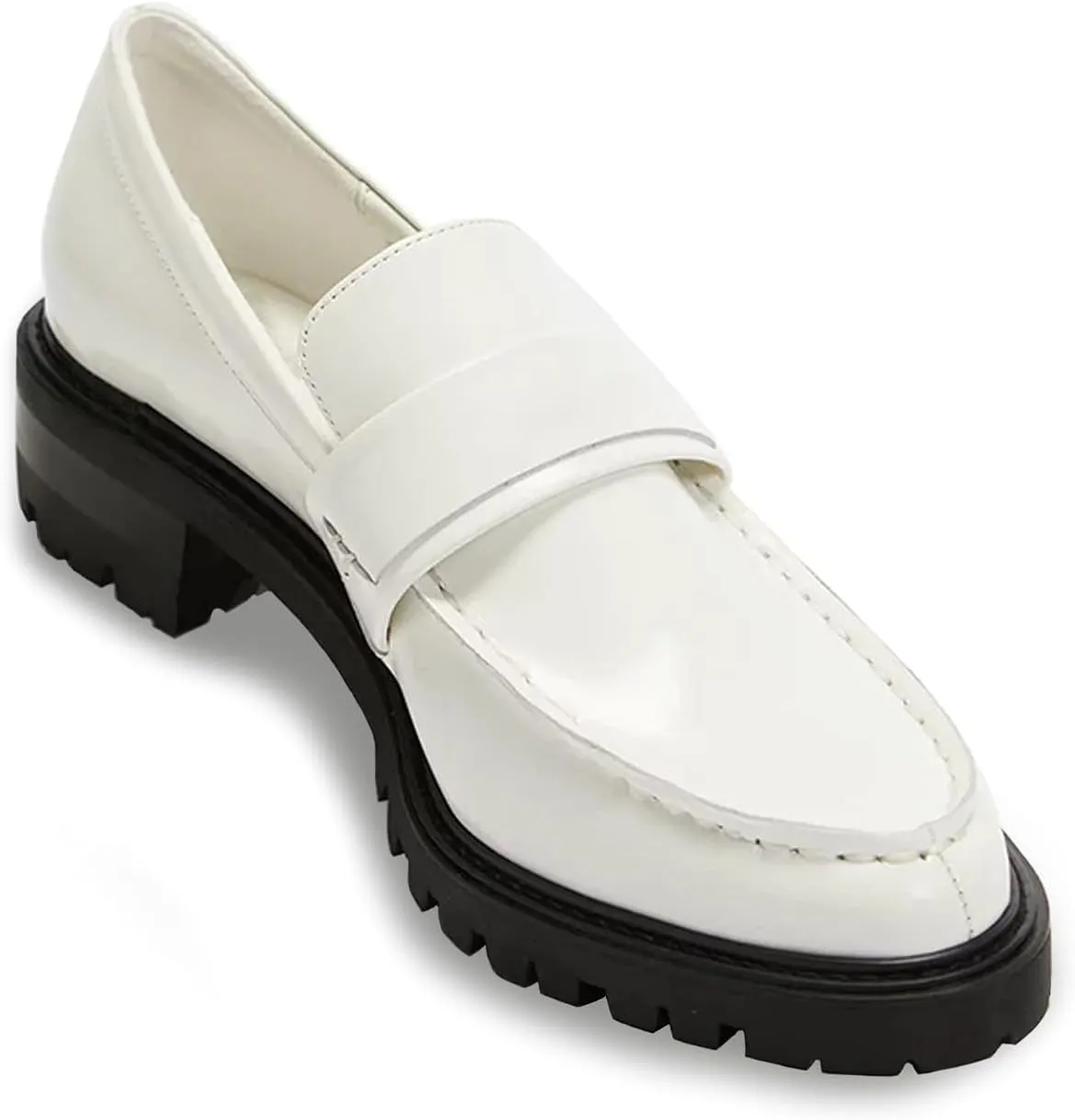 FOWT Women's Low Chunky Heel Loafers Round Toe Platform Flats with Lug Sole Casual Comfortable Slip on Unisex Shoes Driving Walking Traveling,4-16 US Size