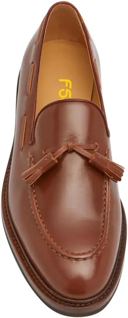 FSJ Men's Elegant Loafer with Tassel Accent Premium Leather Slip-on Comfort Cushioned Luxury Handmade Formal Casual Dress Shoes Size 4-16 US