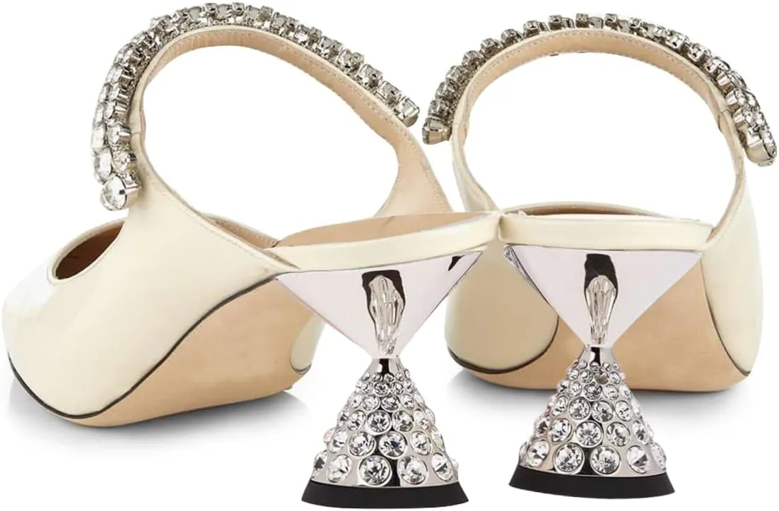 FSJ Women Rhinestone Cone Low Heel Mules Closed Pointed Toe One Strap Sandals Slip On Backless Bridal Summer Shoes Size 4-15 US