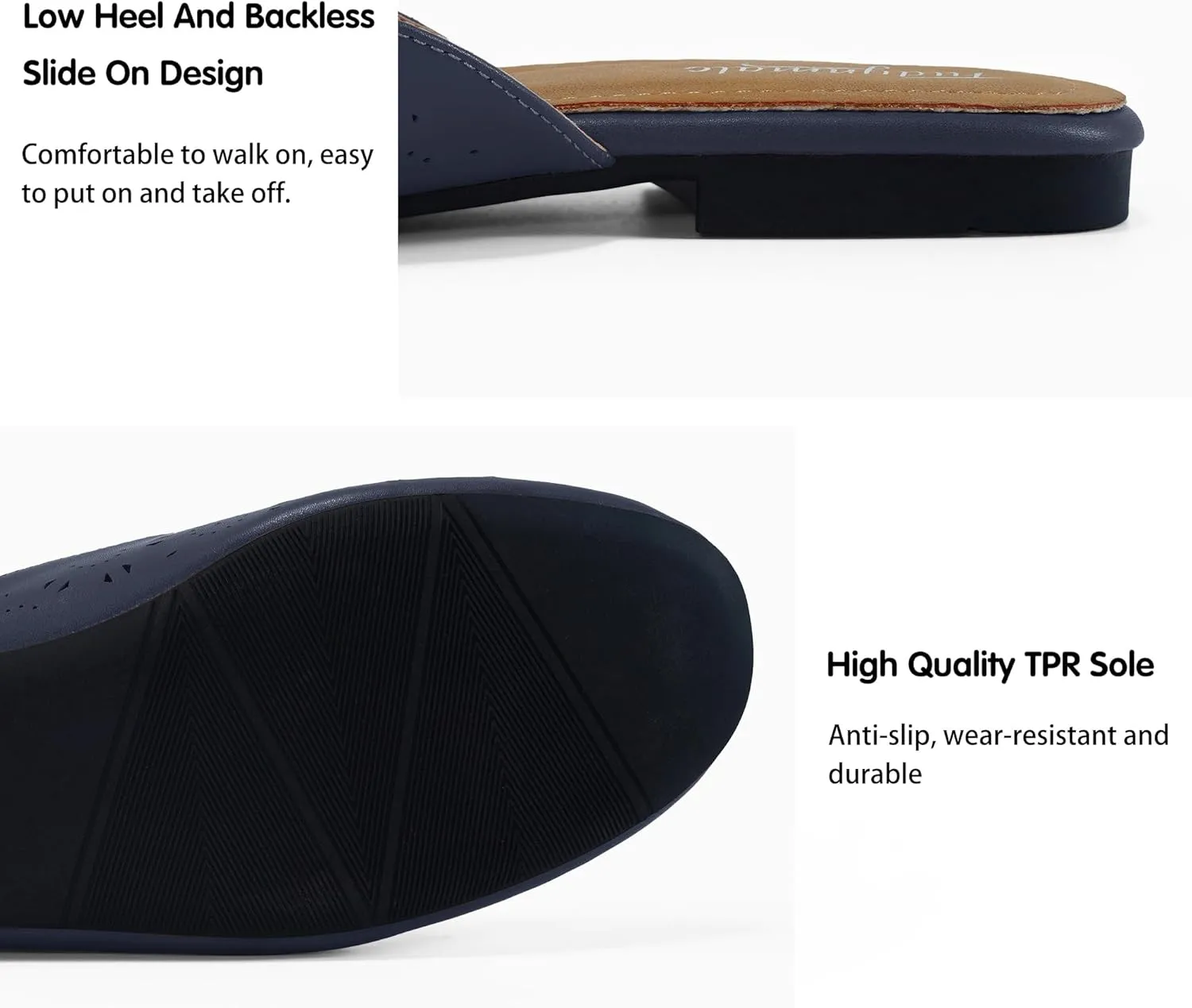 FUDYNMALC Mules for Women Flats Comfortable Round Toe Womens Mules Shoes Breathable Slip On Backless Slide Loafers for Women