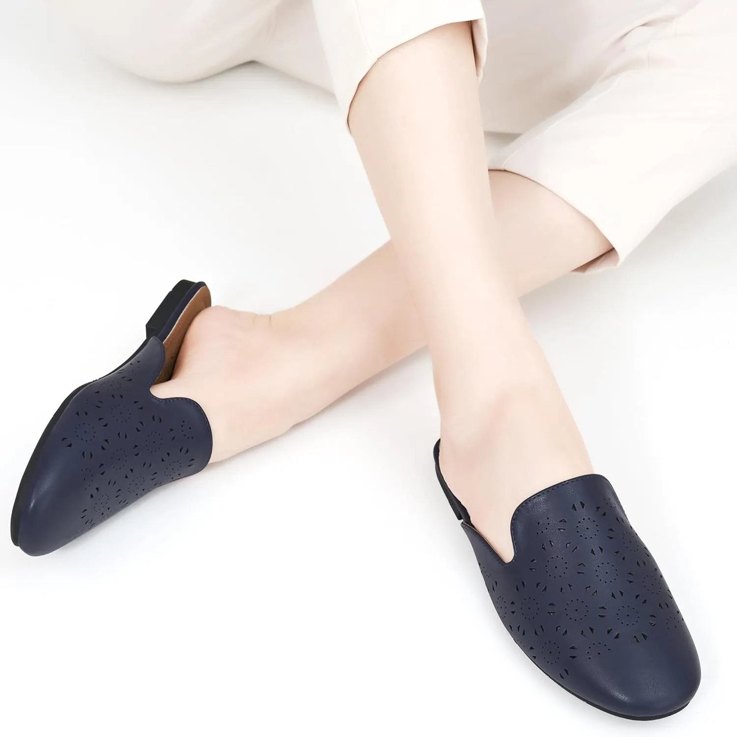 FUDYNMALC Mules for Women Flats Comfortable Round Toe Womens Mules Shoes Breathable Slip On Backless Slide Loafers for Women