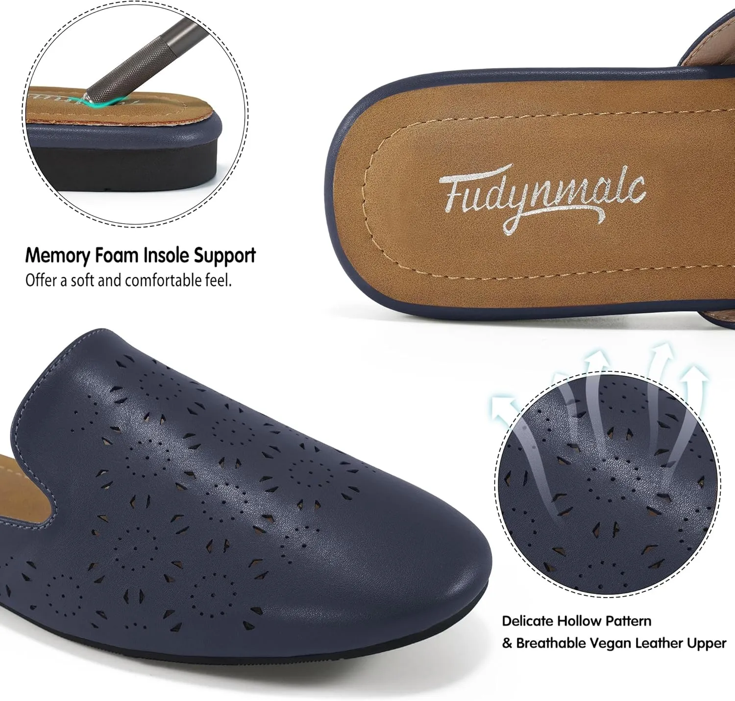 FUDYNMALC Mules for Women Flats Comfortable Round Toe Womens Mules Shoes Breathable Slip On Backless Slide Loafers for Women