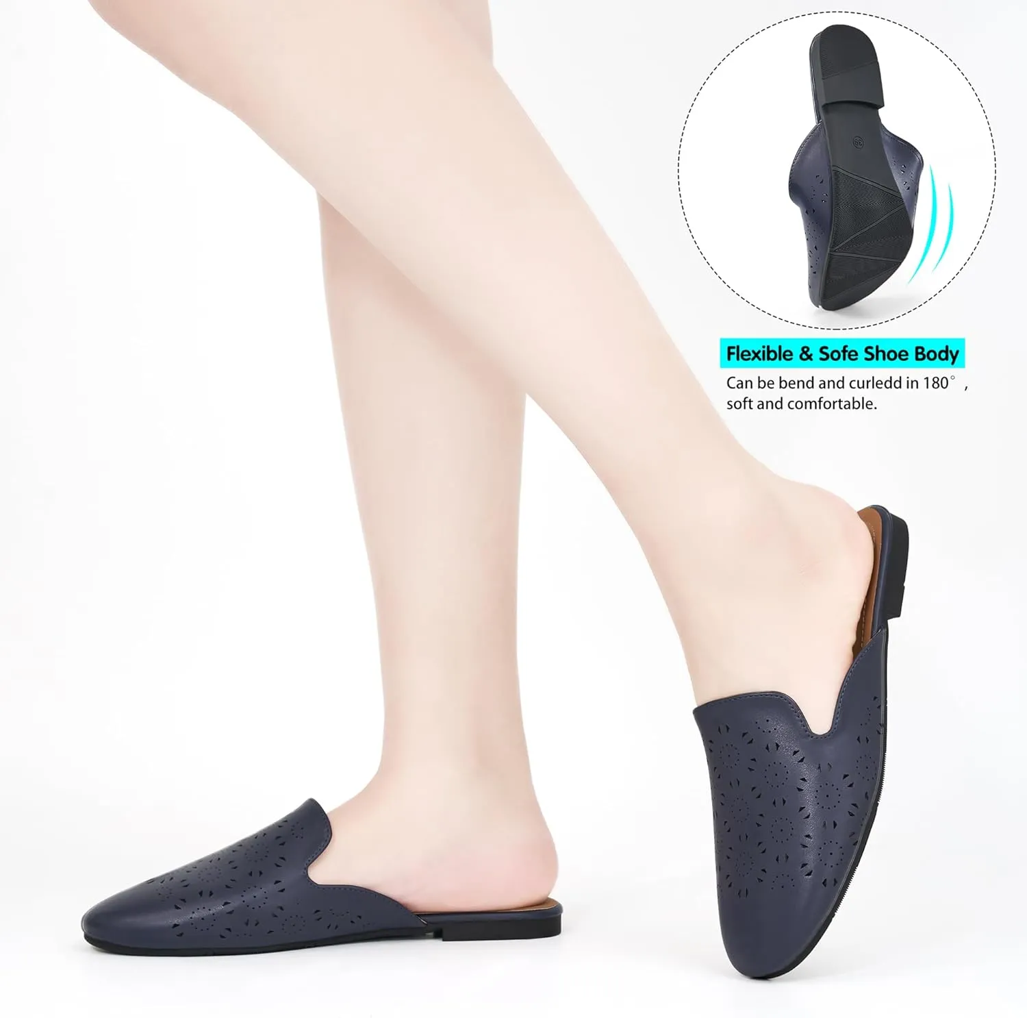 FUDYNMALC Mules for Women Flats Comfortable Round Toe Womens Mules Shoes Breathable Slip On Backless Slide Loafers for Women