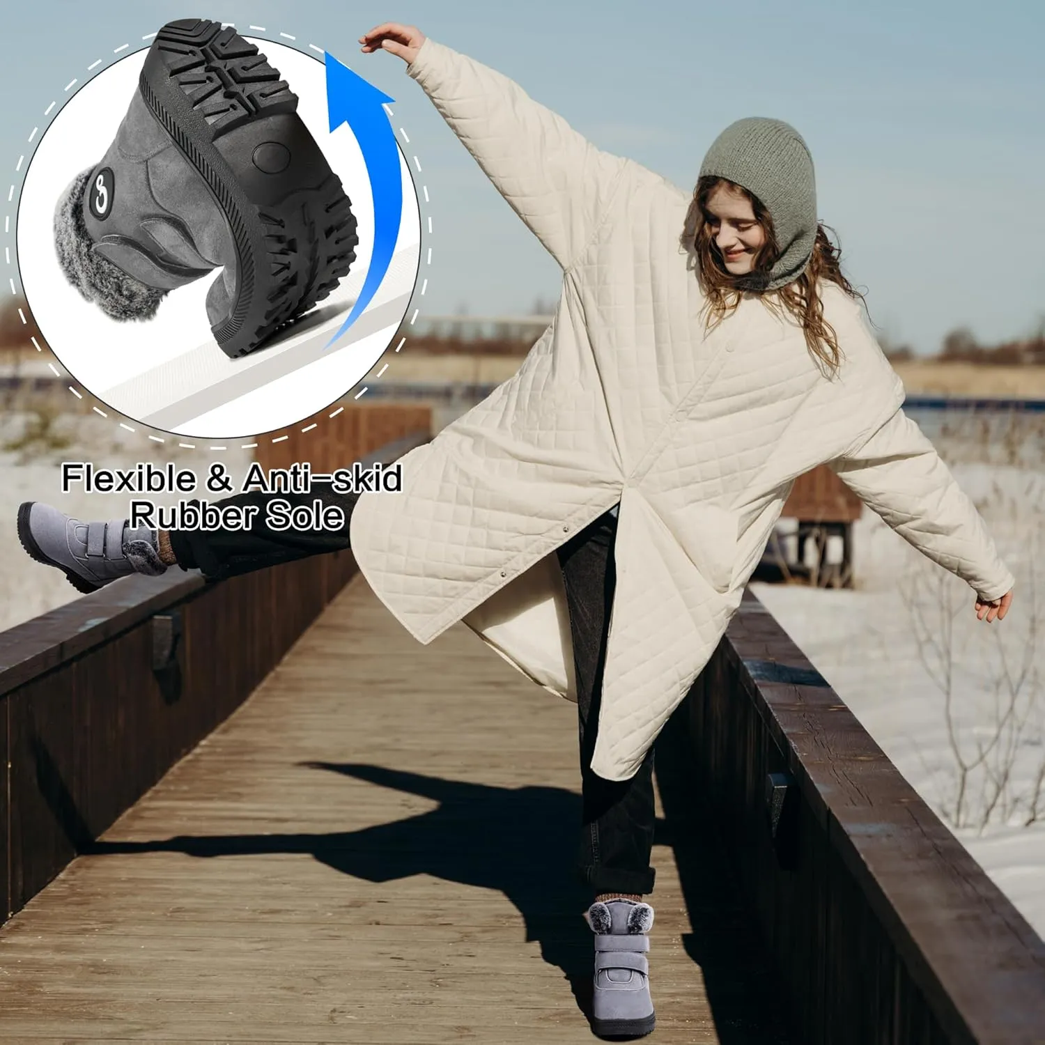 FUDYNMALC Women Winter Snow Boots: Warm Fur Lined Womens Ankle Booties - Comfortable Walking Outdoor Boot Cute